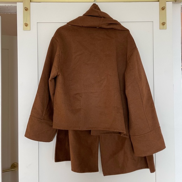 HOUSE OF HARLOW 1960 Wool Blend Coat with Scarf Nutmeg Womens LARGE Shawl combo - Picture 7 of 14